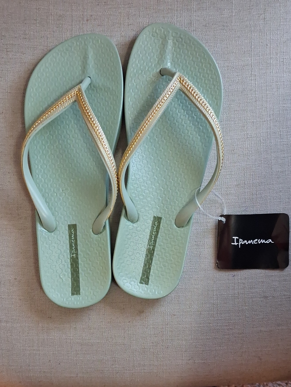 Ipanema Women's Mint Green Flip Flops with Gold Straps
